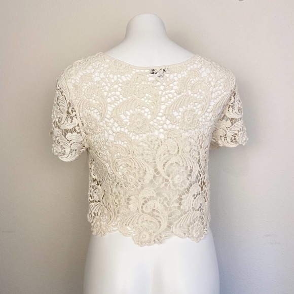 Express Cream Crochet Knit Crop Top - Picture 3 of 5